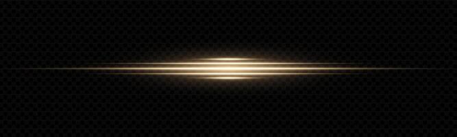 Bright gold laser line with glowing flare and starbeam. Abstract sparkle streak with magic glitter and horizontal shine. Dynamic neon effect for holiday, fantasy or energy design. vector