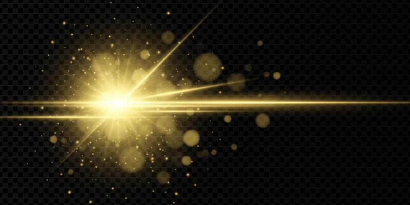 Radiant golden sunlight flare with glowing beam and magic sparkle. Abstract aura with starburst and bright shine. sky inspired background for festive or energy themes.