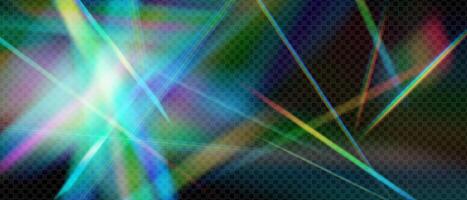 Minimal prism light with rainbow flare and bokeh spark. Iridescent crystal glow and abstract glass refraction. Holographic magic and fantasy blur on soft background. vector