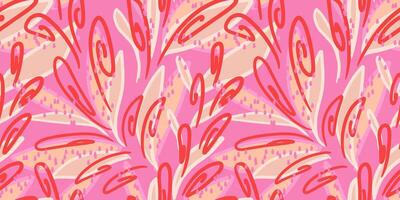 Seamless abstract pattern in vibrant red, pink tones, featuring unique swirling shapes. Organic shapes, flowing lines, and dynamic composition print. Design for fabric, wrapping paper, and home decor vector