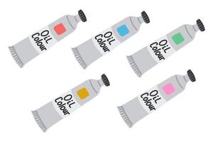 Colorful set of oil paint tubes in flat style on white background. Concept represents artistic creativity, painting process and color selection vector