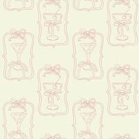 Romantic seamless pattern with cocktail glasses, bows and cherries in soft pink lines. Concept evokes elegance, celebration and feminine vintage charm vector