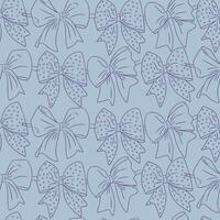 Seamless pattern of hand-drawn bows with polka dots and ribbons on light blue background. Concept reflects elegance, femininity and decorative textile design vector