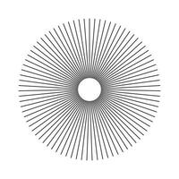 Radial circle simple lines. Circular lines flat element. Symbol of Sun star rays. Design trendy elements. Spokes with radiating stripes sticker. Abstract illusion black geometric shape. vector