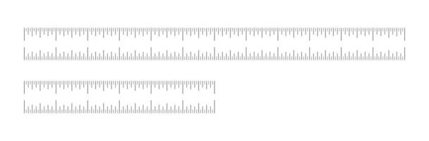 Measuring charts with 6, 12 inches. Ruler six, twelve inches scales. Set of sewing tool templates. Simple length measurement math, distance, height ruler black printable patterns. vector