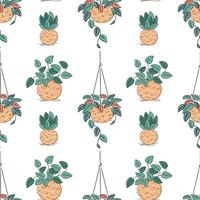 Seamless pattern with minimalist botanical illustration of DIY kokedama. Perfect for decor, nature, and eco-home visuals vector
