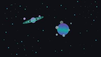 illustration of outer space with objects on blue planets vector
