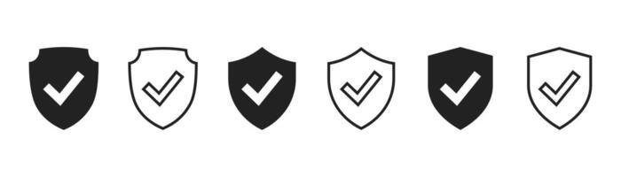 Shield check mark icon set. Protection approve sign. Safe icon . Check mark guard shield icon sign vector