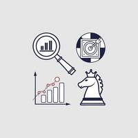Business Strategy and Analysis Icons Search, Target, Growth and Leadership vector