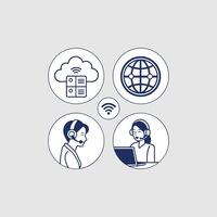 Modern Business and Customer Service Icons Data, Global, Support and Cloud Computing vector