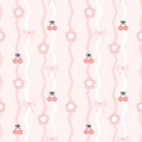 Cherry,flowers,bow, fabric pattern, gift wrapping paper , seamless pattern vector