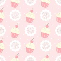Cupcake flowers on pink background , fabric pattern, gift wrapping paper , seamless pattern vector