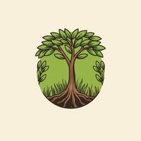 Logo design of a tree with roots in a circle vector