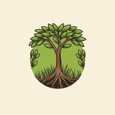 Logo design of a tree with roots in a circle