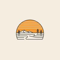 Logo design of a mountain range with trees and the sun vector