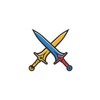 Two colorful swords crossed logo design vector
