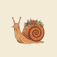 Logo design of a snail with colorful flowers on top of the shell vector