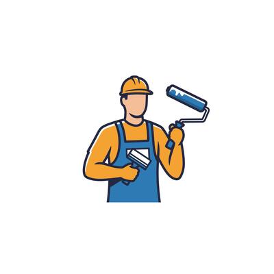 Man holding a paint roller and a paint brush logo design