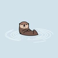 Otter floating in water with its head up logo design vector
