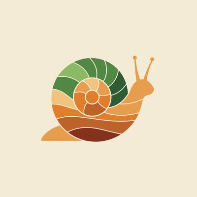 Snail with a colorful shell logo design on a beige background