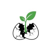 Logo design of a green sprout emerging from an egg shell vector