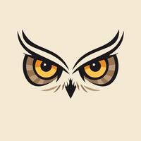 Logo design of an owl face with yellow eyes on a beige background vector