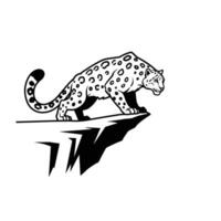 Black and white logo design of a leopard on a cliff vector