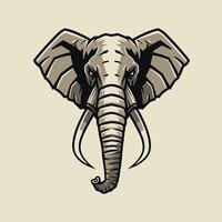 Elephant head with tusks logo design on a beige background vector
