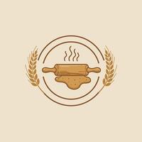 Rolling pin and wheat logo design vector