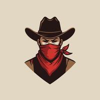 Cowboy with bandana and hat logo design vector