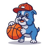 Logo design of a bulldog cartoon character holding a basketball vector