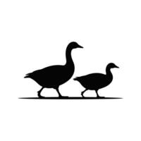 Silhouettes of Two Geese Walking isolated on white background vector