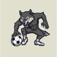 Wolf soccer player with a ball logo design vector