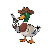 Cowboy Duck with a Gun on white background vector