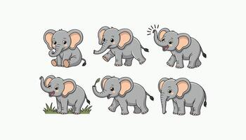 Elephants with different poses illustration isolated on white background vector