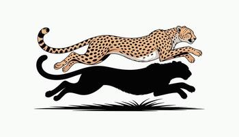Outline illustration of a sprinting cheetah minimal dynamic animal design on white background vector