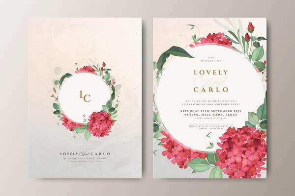 Beautiful wedding invitation card with floral decoration and creamy color background
