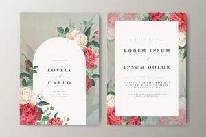 Beautiful wedding invitation card with floral partition and greenery background vector