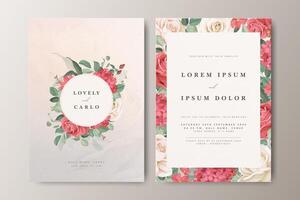 Beautiful wedding invitation card with red floral partition and creamy color background vector