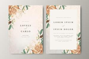 Beautiful wedding invitation card with floral partition and creamy color background vector