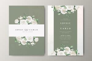 Beautiful wedding invitation card set with floral partition decoration and greenery background vector