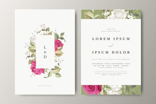 floral partition wedding invitation card set with roses flower design