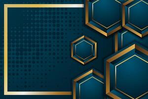 Luxury golden blue gradient background. Abstract realistic papercut decoration textured with hexagon, circle, shapes and halftone pattern. 3d backdrop illustration. Modern design vector