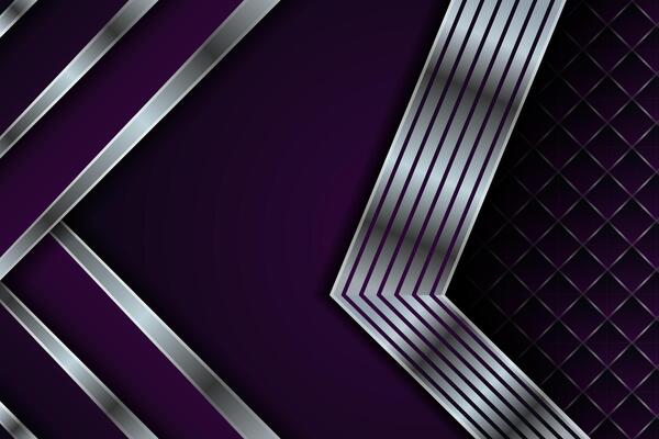 Abstract Modern Shiny silver metallic Geometric Overlapped Arrow Silver with dark Purple gradient background
