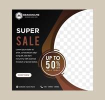 collection of super sale Social Media Banner Template with combination brown and black colors. the illustration on square layout with half circle for place of photo vector