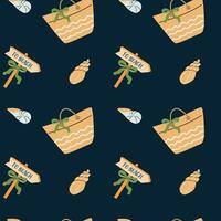 Summer vacation stickers with shells and beach signs for creative design vector