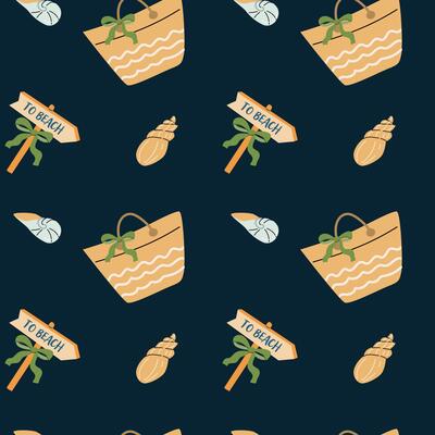 Summer vacation stickers with shells and beach signs for creative design