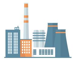 Factory Building with Pipes and Cooling Towers vector
