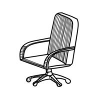 illustration of a computer chair in black and white doodle style. Hand-drawn line art on a white background. Minimalist and modern design. vector