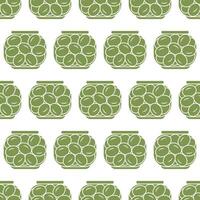 Jar of preserved olives. Seamless pattern. vector